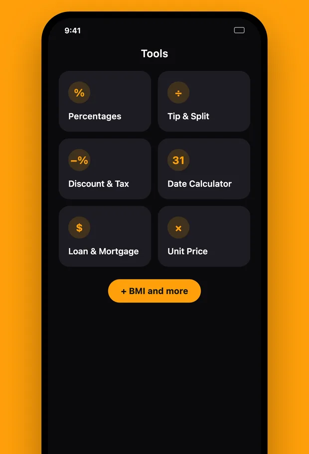 Seven extra calculators: tips, loans, dates and more