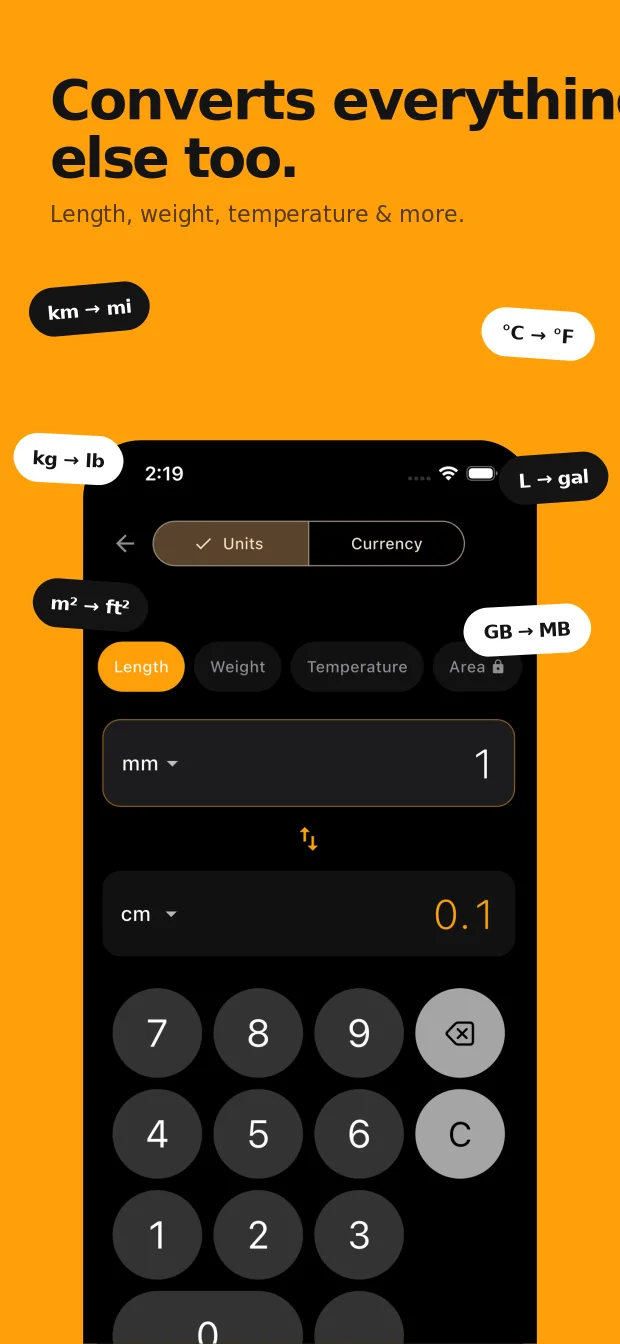 Unit converter with ten categories